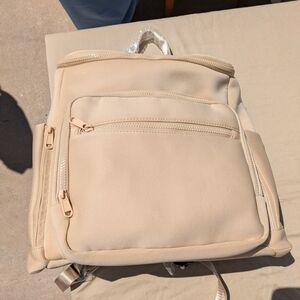 Beige Backpack Diaper Bag Insulated Bottle Pocket Baby New